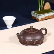 《心經禪蓮》宜興紫砂壺助理工藝美術師手工紫泥半月