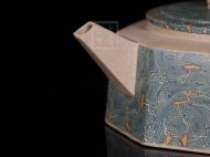 《絞泥獅韻》宜興工藝美術(shù)師手工紫砂壺家用茶壺具套裝本山綠泥六方