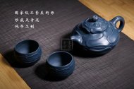 《風卷葵套具》宜興純工藝美術(shù)師全手工紫砂壺天青泥壺茶壺風卷葵茶具