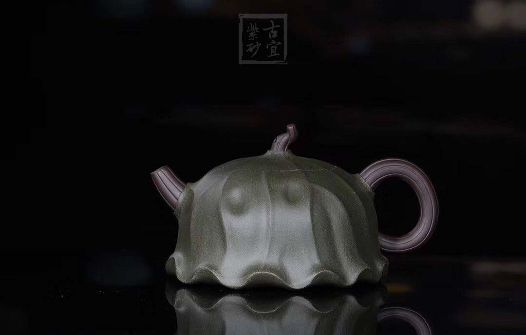 《荷葉》宜興名家紫砂壺工藝美術(shù)師手工民國(guó)綠，紫泥功夫茶具茶壺家用
